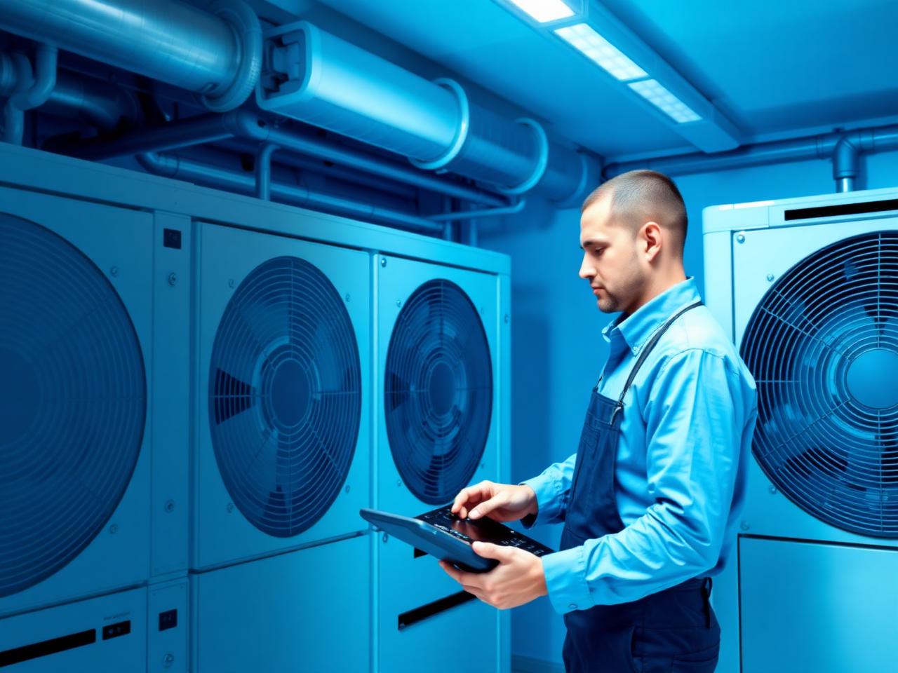 Técnico realizando manutenção em equipamentos de refrigeração